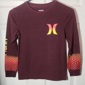 Hurley Long Sleeve Tee in Brown and Yellow with Logo